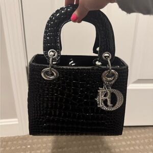 Black Crocodile-Pattern Mini Bag